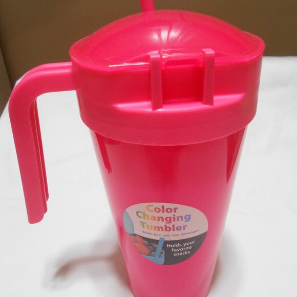 NEW Color Changing 24oz. drink Tumbler that also holds your snacks PINK handle - Picture 2 of 9